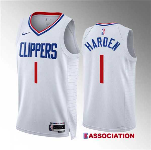 Mens Los Angeles Clippers #1 James Harden White Association Edition Stitched Jersey Dzhi